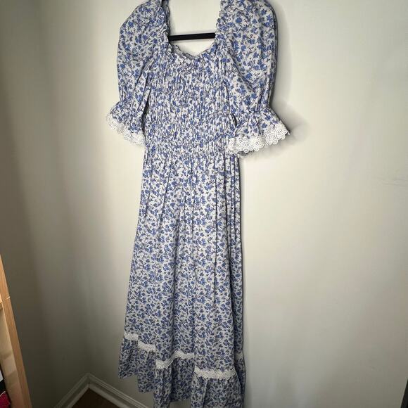 Lug Von Siga Blue Floral Smocked Elisa Maxi Dress Size 38/6 - Picture 4 of 10